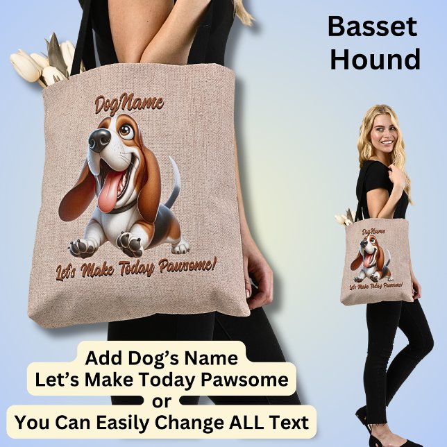 Bolso De Tela Hound Basset - Añadir nombre de perro, cambiar tex (Subido por el creador)