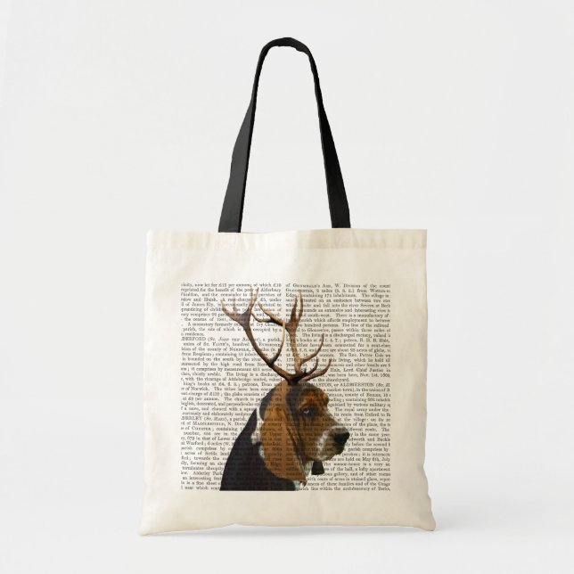 Bolso De Tela Hound Basset y Antlers (Frente)