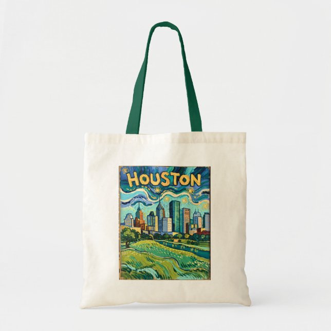 Bolso De Tela Houston Skyline Colorful Van Gogh Cityscape (Frente)