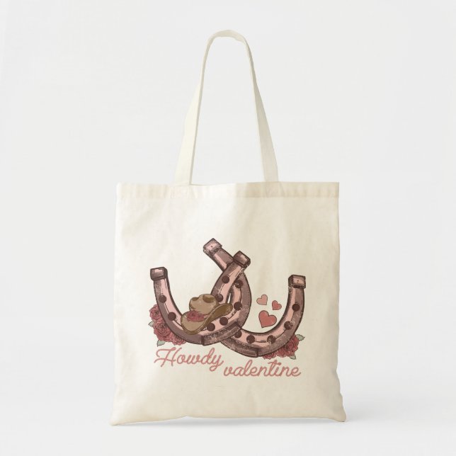 Bolso De Tela Howdy Valentine Western Horseshoes (Frente)
