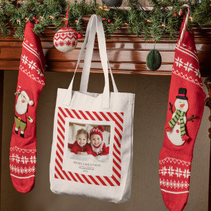 Bolso De Tela "Huelga roja con foto Feliz Navidad y nombre