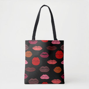 Bolso De Tela Huella de labios, besos rosados rojos.