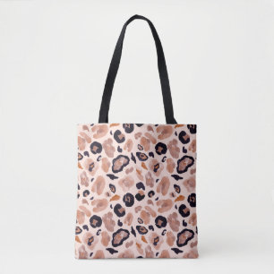 Bolso De Tela Huella de leopardo, sin costuras, de fondo beige.
