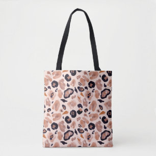 Bolso De Tela Huella de leopardo, sin costuras, de fondo beige.