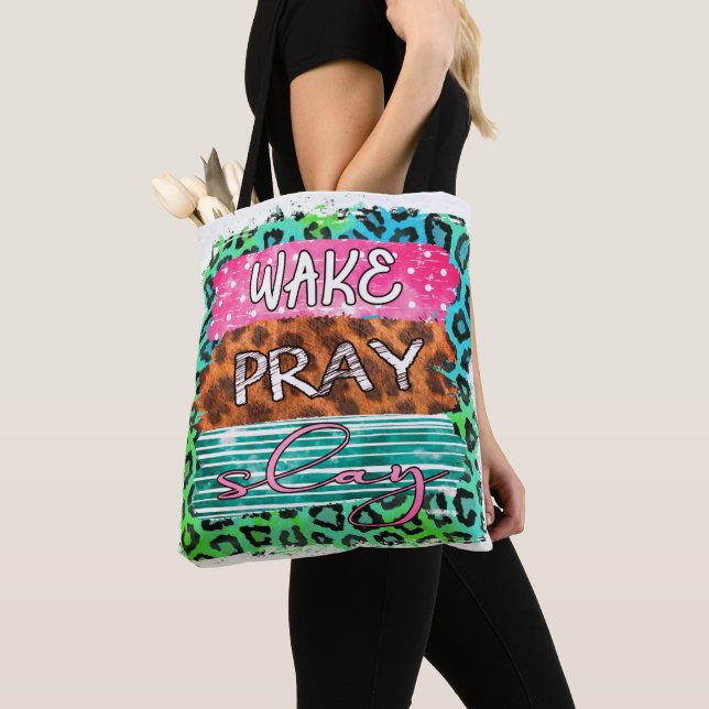 Bolso De Tela Huella de leopardo Wake Slay Pray  (Detalle)