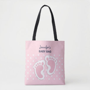 Bolso De Tela Huellas de niñas pequeñas de color rosa