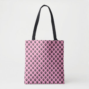 Bolso De Tela Huellas de patas de animal negras sobre rosa clave