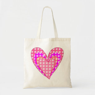 Bolso De Tela Huellas de Perro y Corazones Rosas