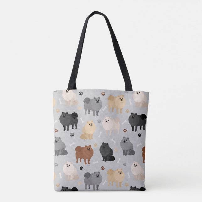Bolso De Tela Huellas de púas y huesos de perro de Pomerania (Reverso)