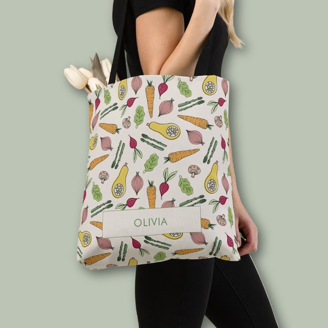 Bolso De Tela Huerto de Verduras Mercadillo de Agricultores Loca (Farmers Market Garden Vegetable Patch Tote Bag.  Personalize with your own name.)