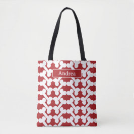 Bolso De Tela Hueso de Perro Personalizado Rojo Blanco Moderno 