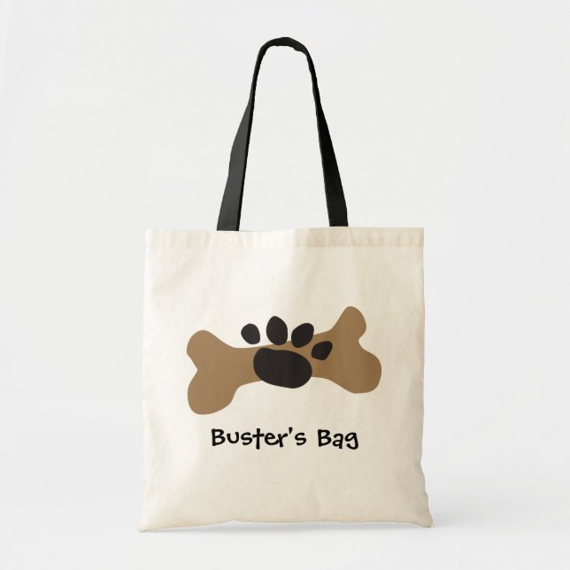 Bolso De Tela Hueso de perro y impresión de la pata (Frente)