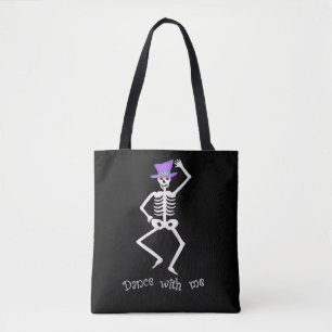 Bolso De Tela Huesos blancos bailan Halloween Negro