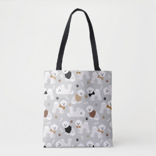 Bolso De Tela Huesos de Bichon Frise y gris