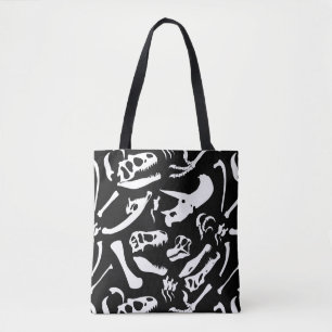 Bolso De Tela Huesos de dinosaurio (blanco y negro)
