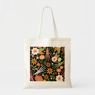 Bolso De Tela Huesos de Halloween, patrón sin costuras florales.