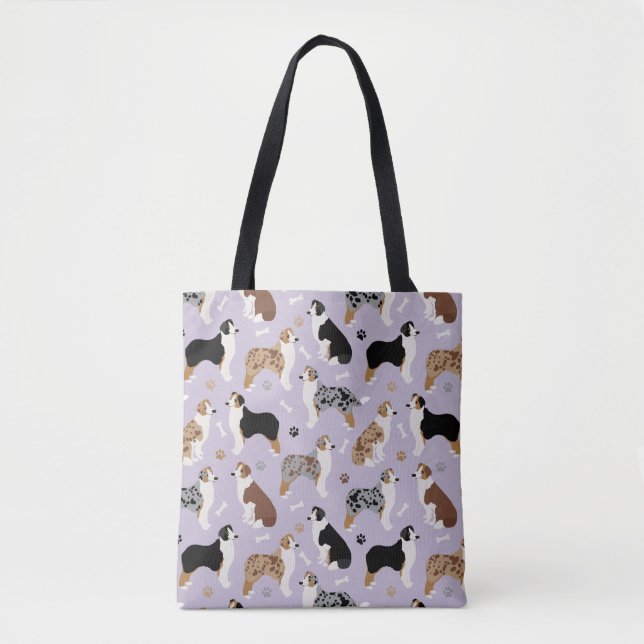 Bolso De Tela Huesos pastores australianos y púrpura (Anverso)