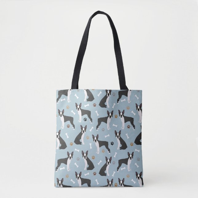 Bolso De Tela Huesos y caminos de Boston Terrier (Anverso)