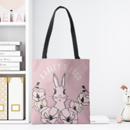 Bolso De Tela Huevo de Pascua de Flor de Bunny Rosa