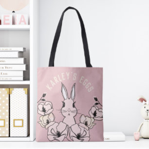 Bolso De Tela Huevo de Pascua de Flor de Bunny Rosa