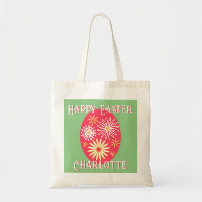 Bolso De Tela Huevo de Pascua Personalizado Floral Moderna (Frente)