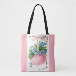 Bolso De Tela Huevo y flores rosadas de Pascua