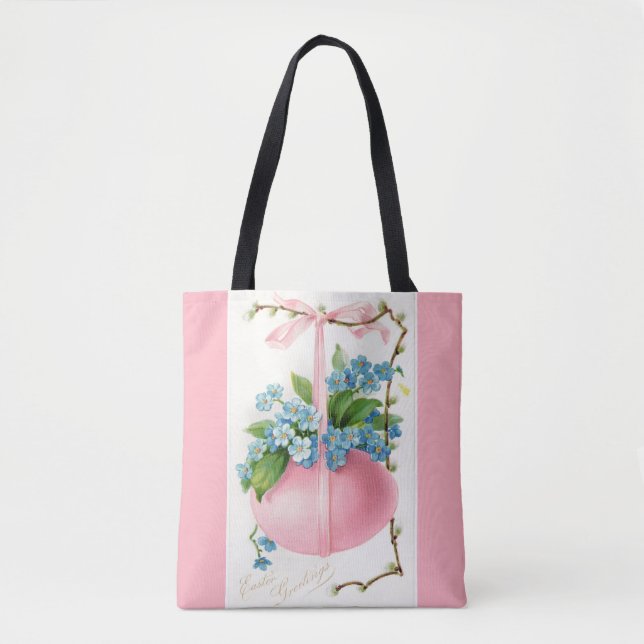 Bolso De Tela Huevo y flores rosadas de Pascua (Anverso)