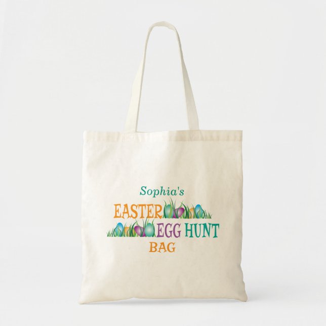 Bolso De Tela Huevos brillantes de Pascua | Huevo Hunt (Frente)