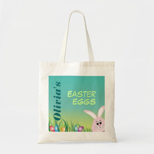 Bolso De Tela Huevos de Pascua con el conejito personalizado (Frente)