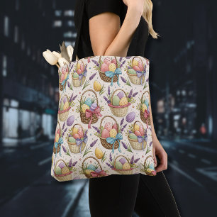Bolso De Tela Huevos de Pascua en Cesta de Mimbre con Lavanda