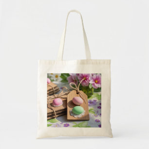 Bolso De Tela Huevos de Pascua en mesa de jardín