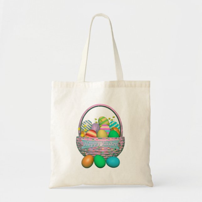 Bolso De Tela Huevos de Pascua pintados en la canasta (Frente)