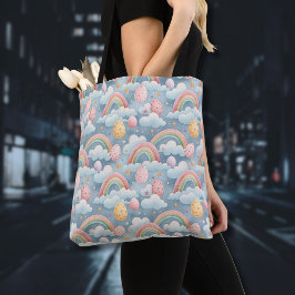 Bolso De Tela Huevos de Pascua vintage pastel arcoíris con nubes