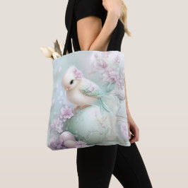 BOLSO DE TELA HUEVOS DE PASCUA Y FLORES ROSA Y VERDE PASTEL