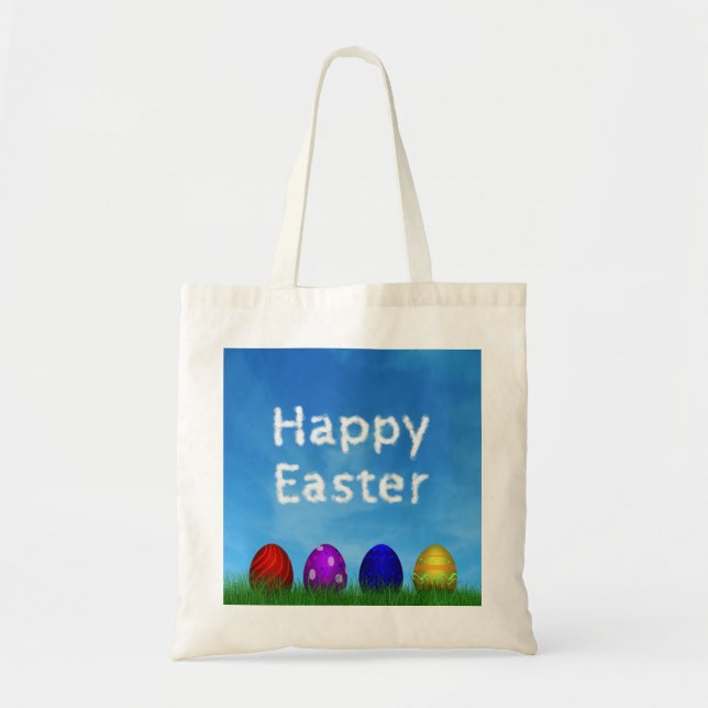 Bolso De Tela Huevos felices de Pascua coloridos (Frente)
