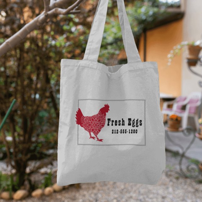 Bolso De Tela Huevos frescos de pollo rojo (Fun budget tote bag and a great way to advertise your small farm business!)
