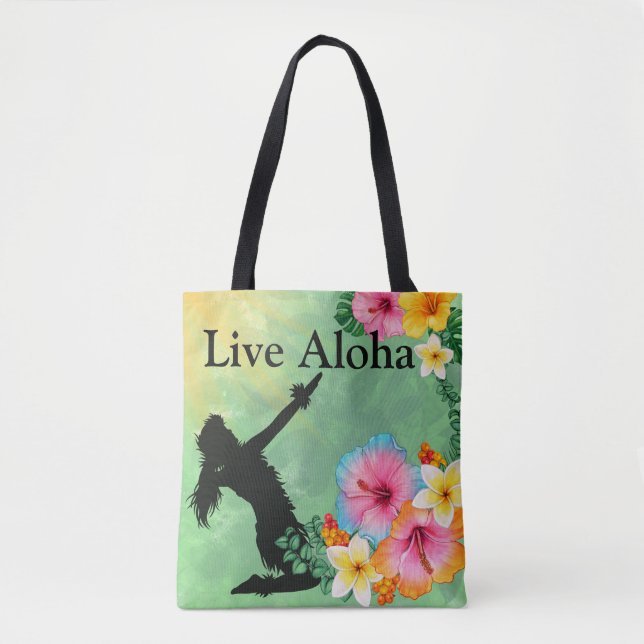 Bolso De Tela Hula Dancer Live Aloha Flores Tropicales (Anverso)