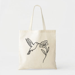 Bolso De Tela Hummingbird and Flower – Minimalist Black Line Art