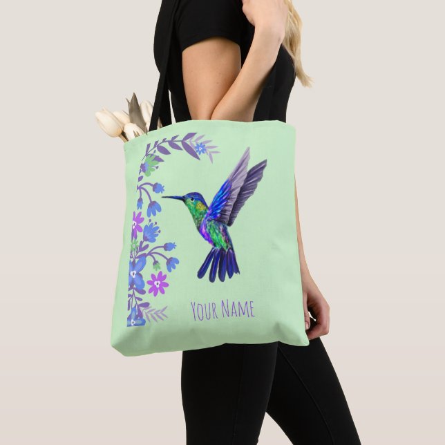 Bolso De Tela Hummingbird Diseño Flores Botánicas Aves Amantes (Detalle)