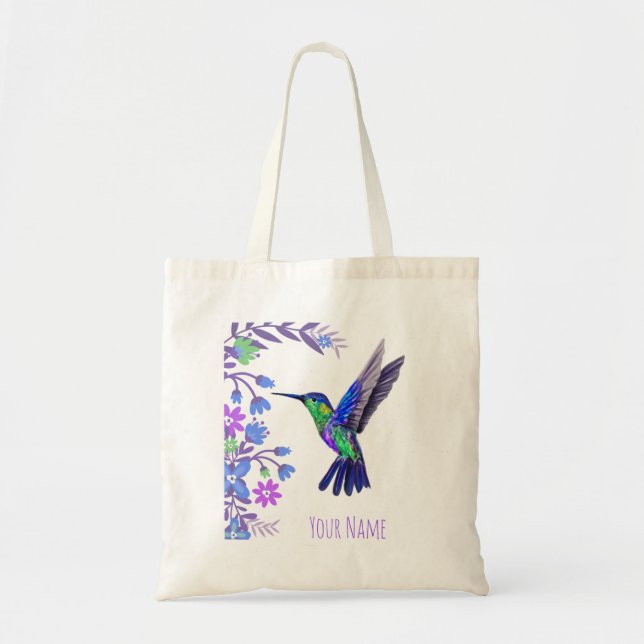 Bolso De Tela Hummingbird Diseño Flores Botánicas Aves Amantes (Frente)