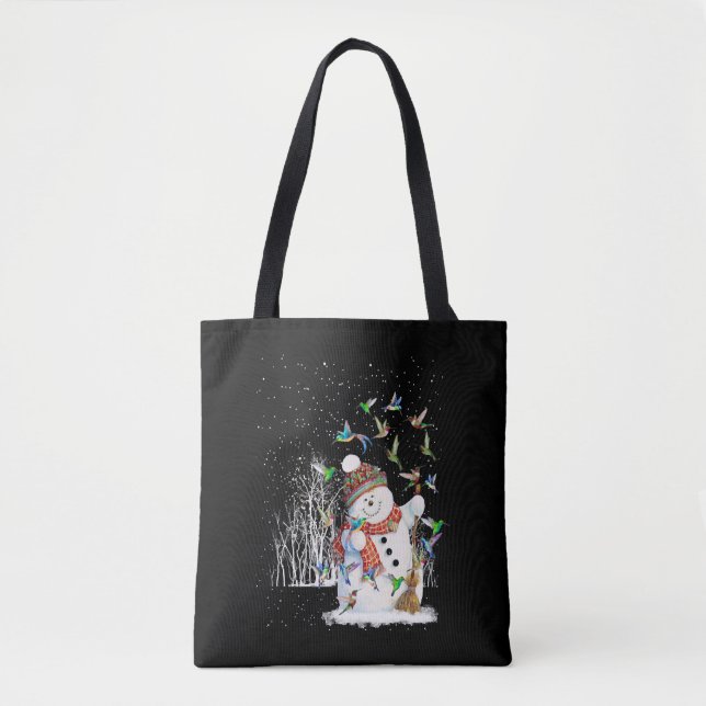 Bolso De Tela Hummingbird Snowman Feliz Navidad (Anverso)