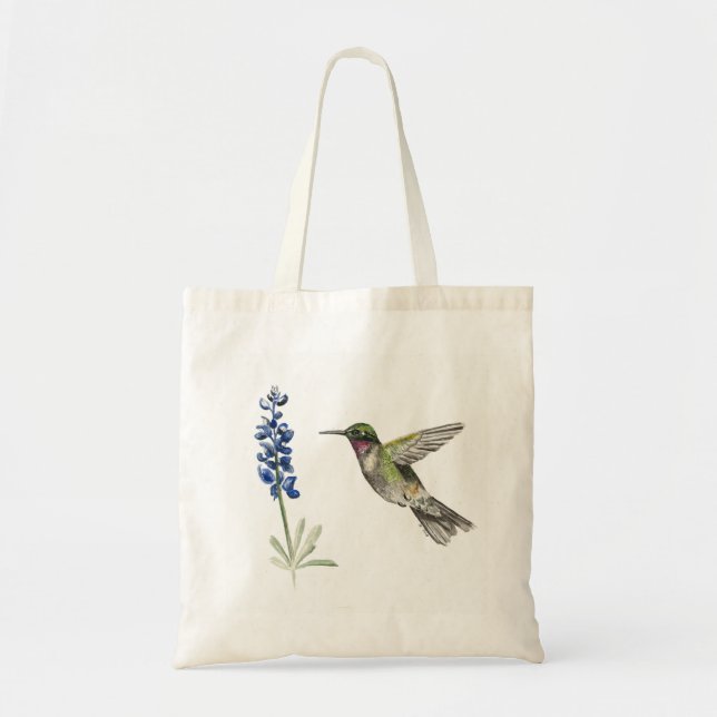 Bolso De Tela Hummingbird y Bluebonnet (Frente)