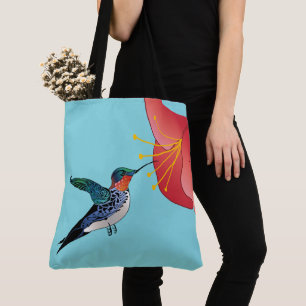 Bolso De Tela Hummingbird y Flor roja exóticos