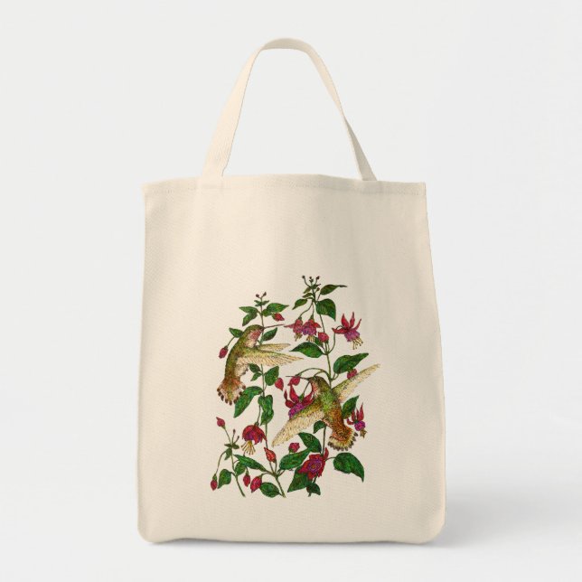 Bolso De Tela Hummingbirds y Fuschia (Frente)