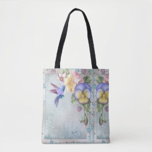 Bolso De Tela Hummingbirds y las flores púrpura