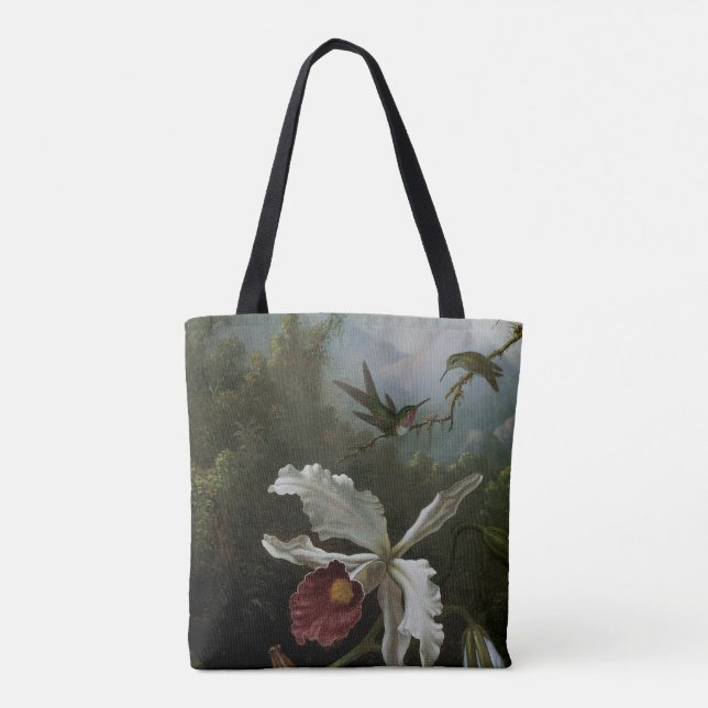 Bolso De Tela Hummingbirds y Orquídea Blanca por Martin J. Heade (Reverso)