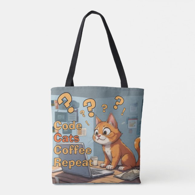 Bolso De Tela Humor de gato programador Código, Gatos, Café – Re (Reverso)