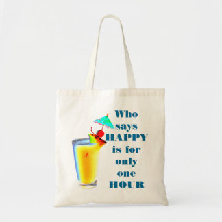 Bolso De Tela Humor de la hora feliz de la bebida del paraguas