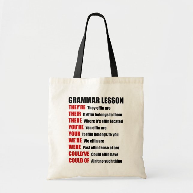 Bolso De Tela Humor de la lección de gramática de Effin ahí está (Frente)
