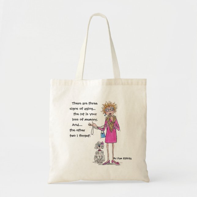Bolso De Tela Humorística dama olvidadiza en texto rojo (Frente)